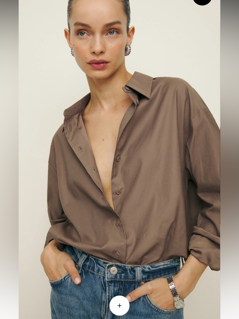 NWT Reformation × Laura Harrier Collins shirt in mushroom